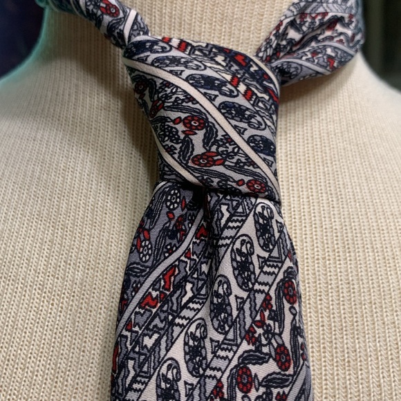 TED LAPIDUS PARIS SILK NECKTIE IN NAVY, RED, gray and white - Picture 1 of 12